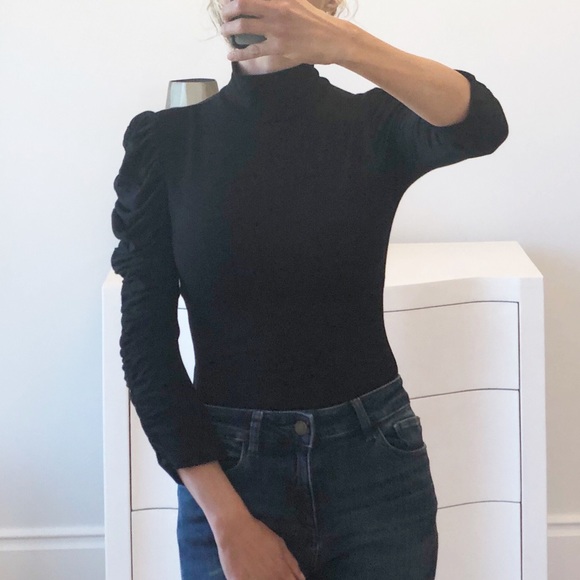 HAVANA Black Mock Neck Ruched Sleeve Bodysuit - Picture 4 of 8